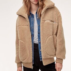 Aritzia WILFRED FREE Arlo Sherpa Fleece Full Zip Jacket Oversized Tan Teddy Coat